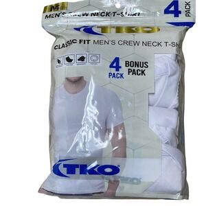 TKO Mens Crew Neck T-Shirt 4 Pack Classic Fit White Polyester Size Medium NWT